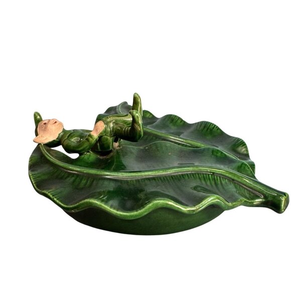Vintage Treasure Craft Elf Wall Pocket Green Ceramic Leaf Mid Century 8" - Picture 4 of 6